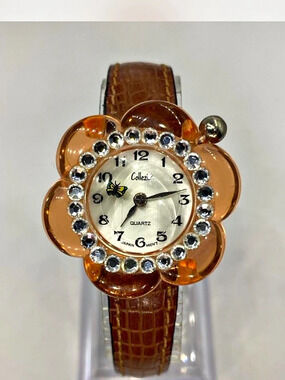 *** Collezio  ^^^ Iced Flower Crystal Bezel Watch ***  Rotating 🦋 Butterfly ^^^